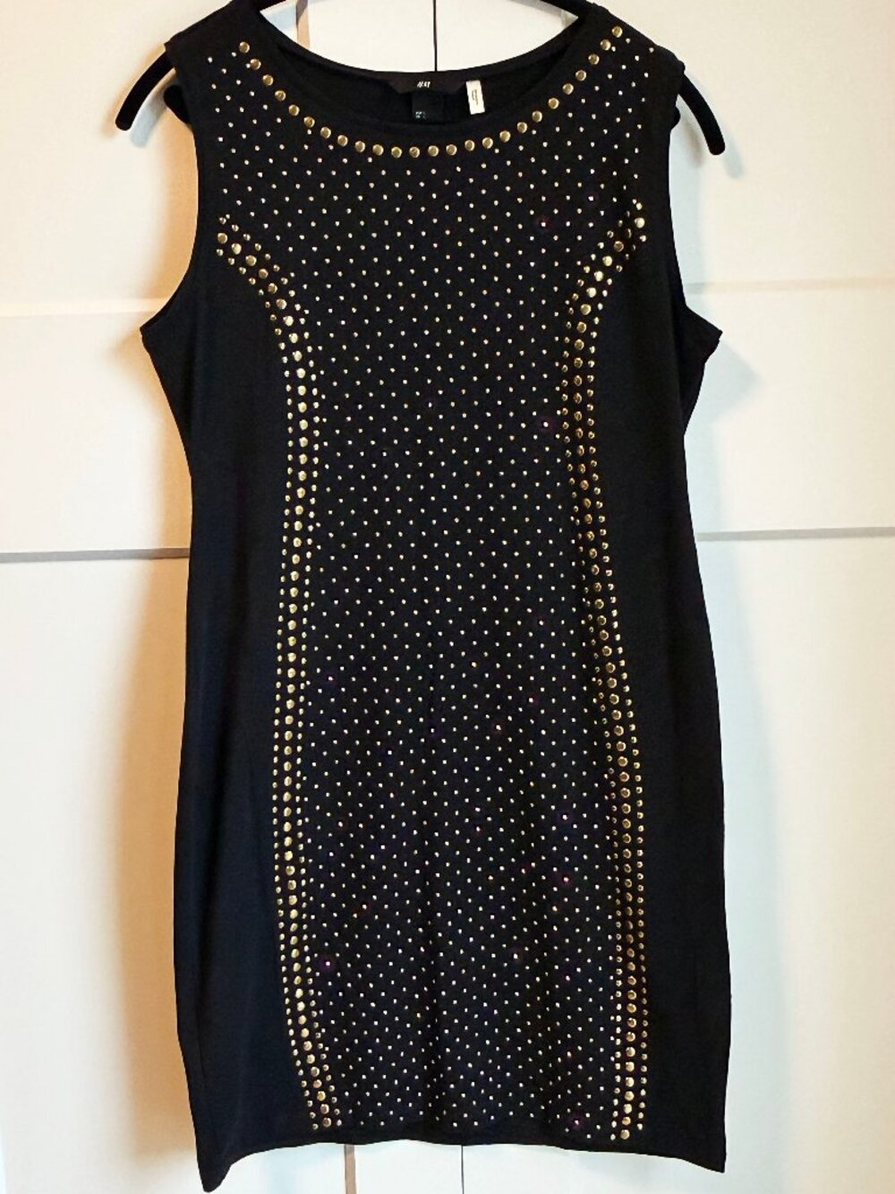 H & M - Black Stretch sleeveless dress with gold beads size Large